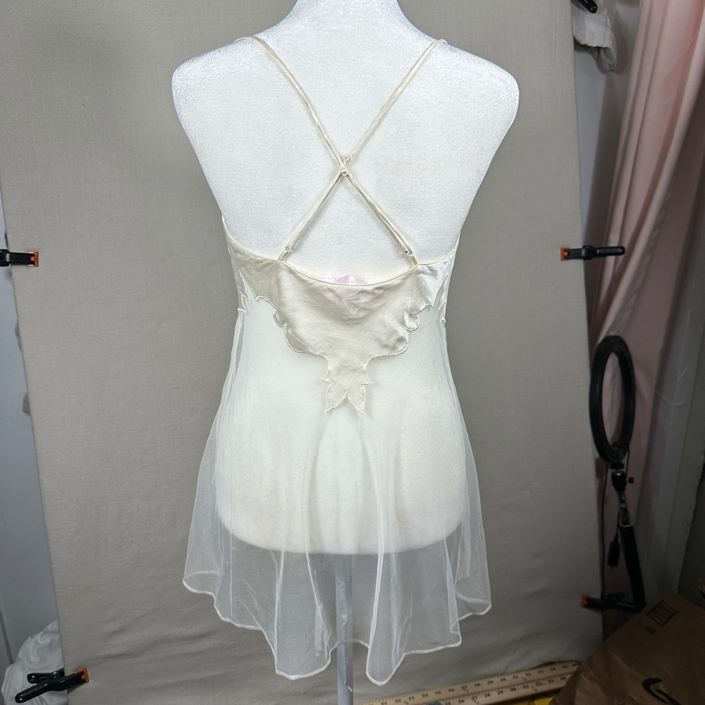 Victoria's Secret Babydoll Chemise Womens XS Ivory Good Sheer Mesh Satin Slip - Picture 2 of 13
